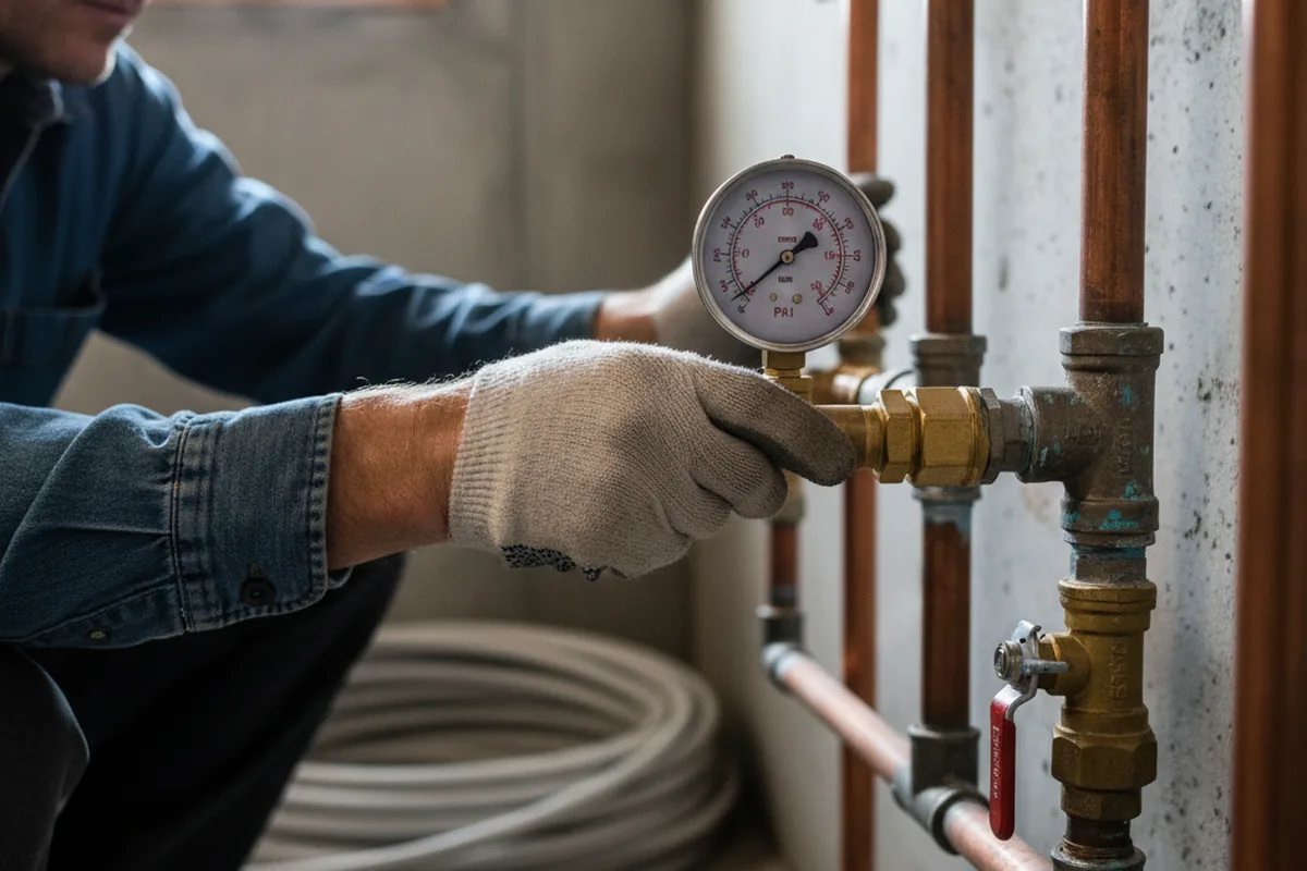 Pressure testing a repaired line during Water Line Repair in Running Springs